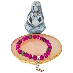 Purple Sugilite + Purple Green & Persian Jade Bracelet with Crescent Moon Charm